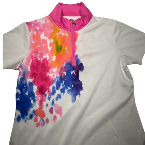 b new york Tops - EP New York Golf Polo Shirt Womens Medium White Pink Watercolory‎ Short Sleeve